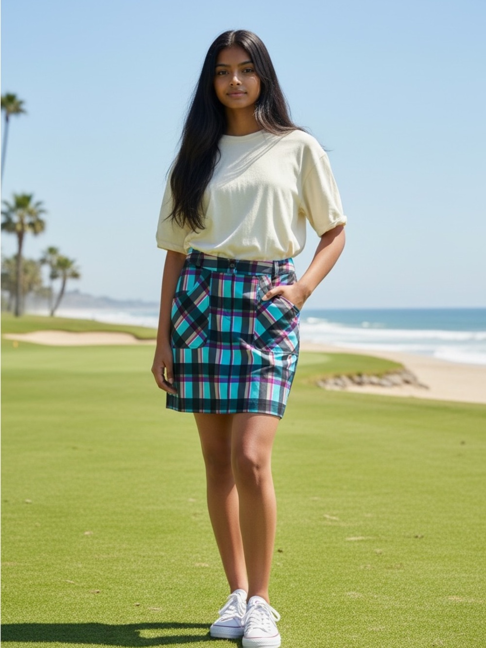 Callaway Teal, Purple & Black Plaid Golf Mini Skirt